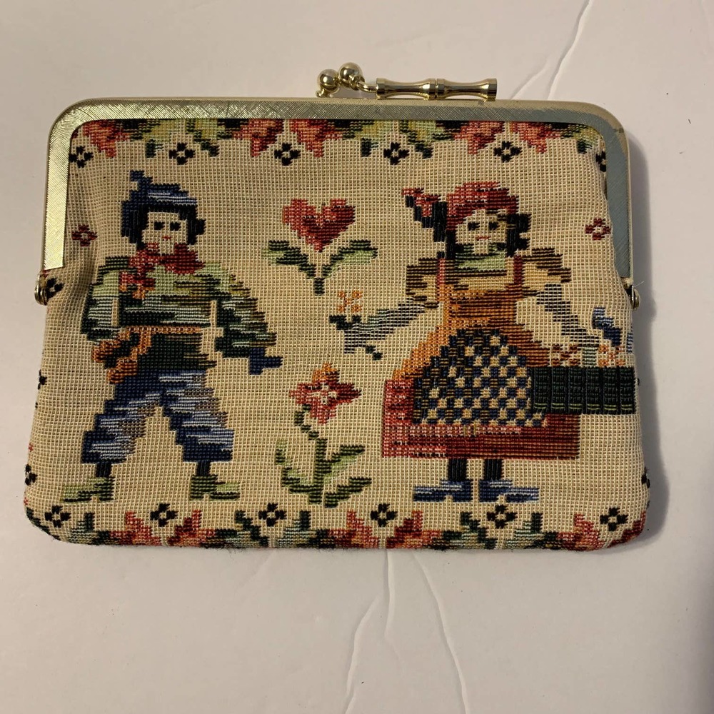 Vintage Faux Needlepoint Coin Purse Made in Japan